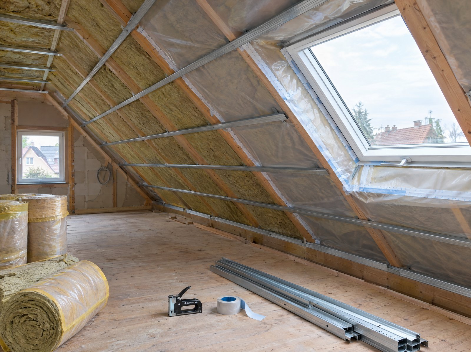 Dachgeschossausbau: Dämmung und Dampfbremse zwischen den Sparren