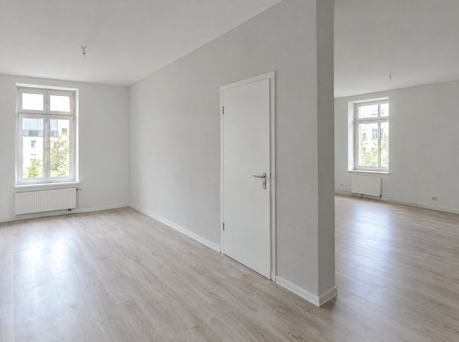 Großes Zimmer durch Trockenbauwand mit Tür in zwei Räume geteilt