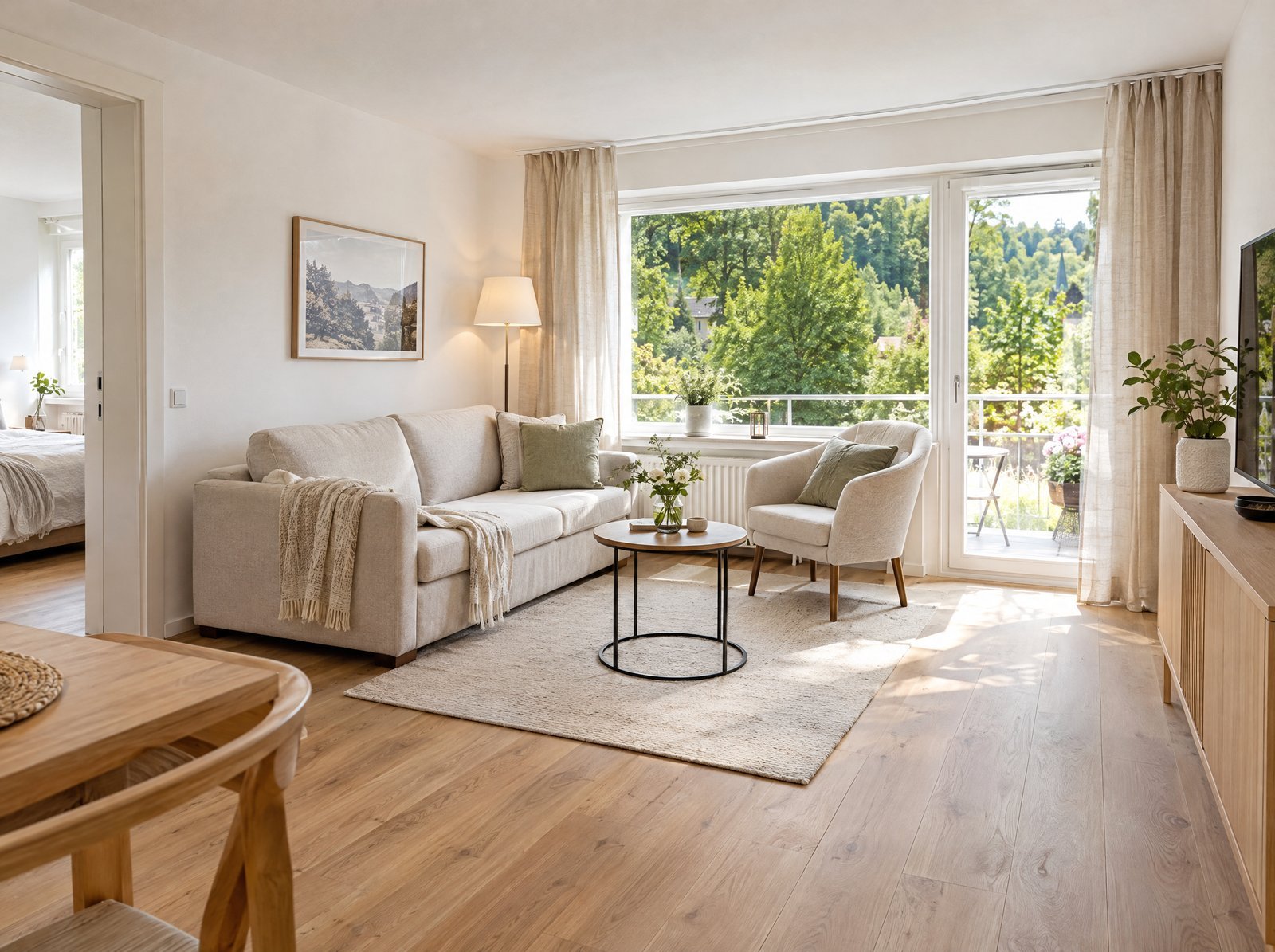Ferienwohnung mit neuem Vinylboden in Eichenoptik